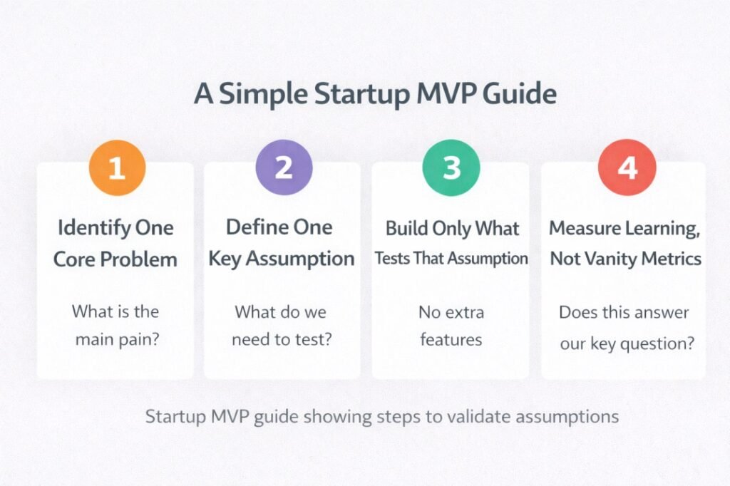 Startup MVP guide showing steps to validate assumptions